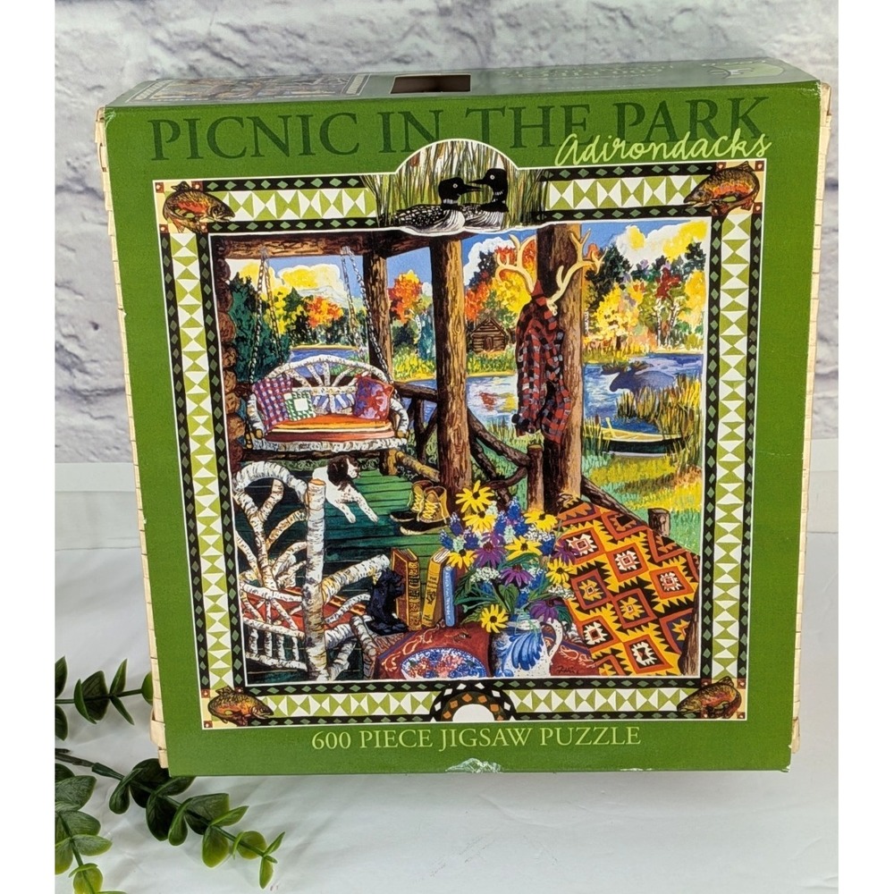 RARE😍Vntg 2003 Picnic In the Park ADIRONDACKS Cynthia Fitting 600p Ceaco Puzzle